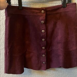 American Eagle Outfitters Burgundy Suede Button-Front Mini Skirt